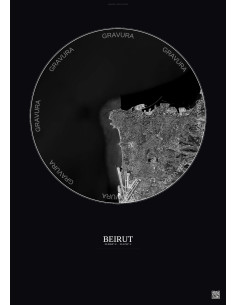 Beirut Satellite View Poster 10km B&W | Gravura – Dark background