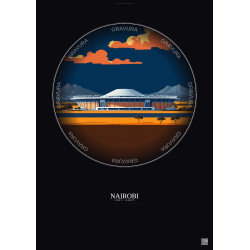 Affiche Nairobi – Poster illustration vintage – Moi International Sports Centre | Gravura – Fond foncé