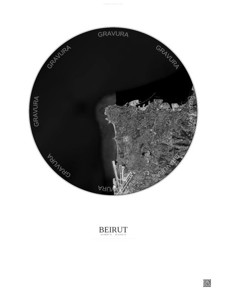 Beirut Satellite View Poster 10km B&W | Gravura – Light background