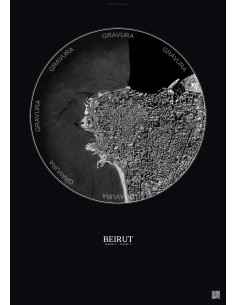 Beirut Satellite View Poster 2.5km B&W | Gravura – Dark background