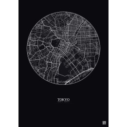 Affiche Tokyo – Poster carte de ville 6km | Gravura – Fond foncé