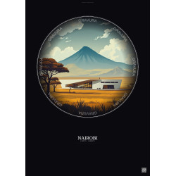 Affiche Nairobi – Poster illustration vintage – National Museums Of Kenya | Gravura – Fond foncé