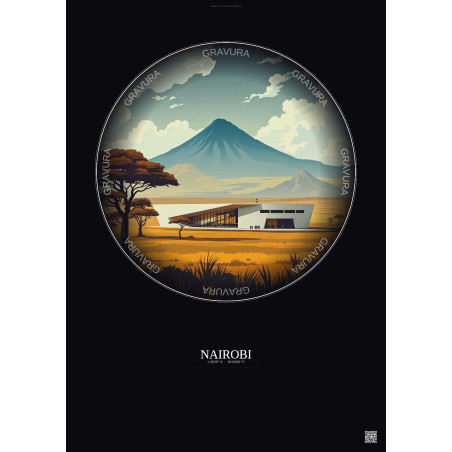 Affiche Nairobi – Poster illustration vintage – National Museums Of Kenya | Gravura – Fond foncé