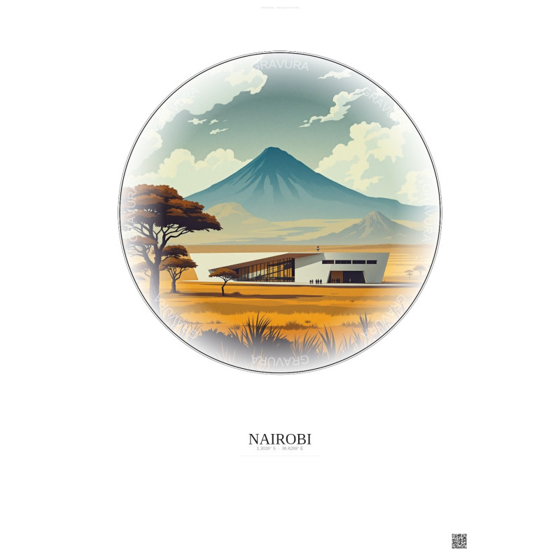 Nairobi Vintage Travel Poster – National Museums Of Kenya | Gravura – Light background