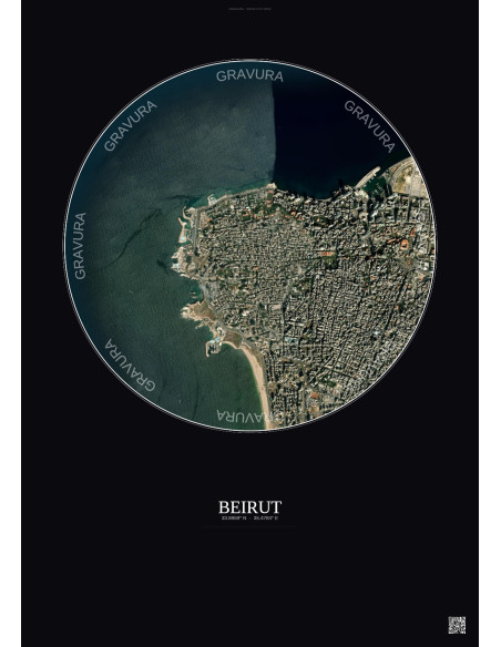 Beirut Satellite View Poster 2.5km Color | Gravura – Dark background