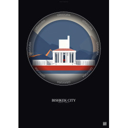 Affiche Bishkek City – Poster illustration vintage – Famous Viewpoint Of Bishkek City | Gravura – Fond foncé
