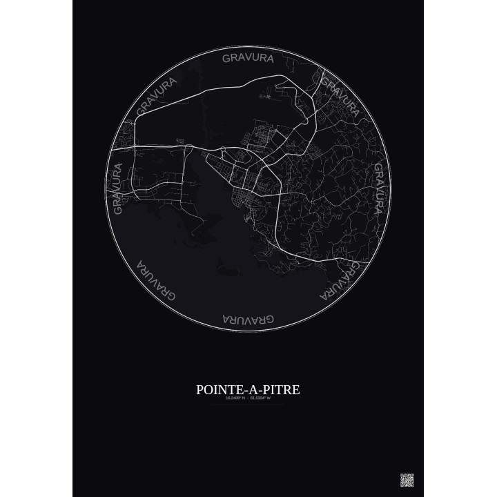 Affiche Pointe A Pitre – Poster carte de ville 5km | Gravura – Fond foncé