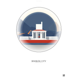 Affiche Bishkek City – Poster illustration vintage – Famous Viewpoint Of Bishkek City | Gravura – Fond clair