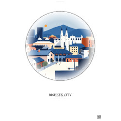 Affiche Bishkek City – Poster illustration vintage – Historic Old Town Of Bishkek City | Gravura – Fond clair