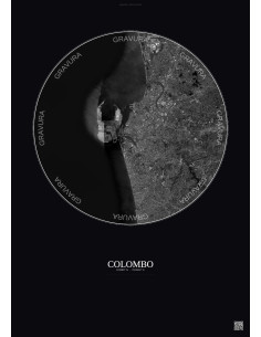 Affiche Colombo – Poster vue satellite 10km N&B | Gravura – Fond foncé