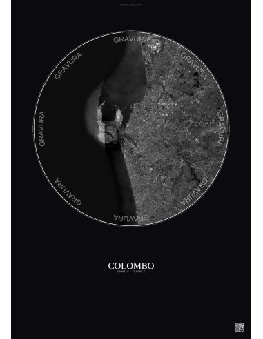 Colombo Satellite View Poster 10km B&W | Gravura – Dark background