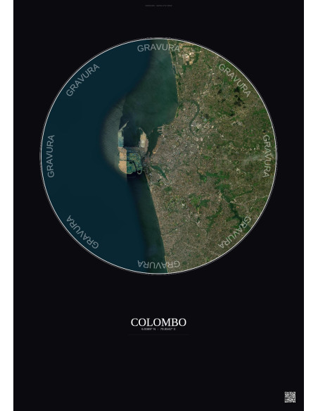 Affiche Colombo – Poster vue satellite 10km Couleur | Gravura – Fond foncé