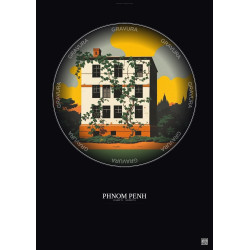 Affiche Phnom Penh – Poster illustration vintage – Tuol Sleng Torture Center | Gravura – Fond foncé