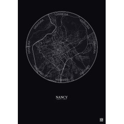 Affiche Nancy – Poster carte de ville 6km | Gravura – Fond foncé