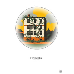 Affiche Phnom Penh – Poster illustration vintage – Tuol Sleng Torture Center | Gravura – Fond clair