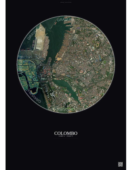 Affiche Colombo – Poster vue satellite 2.5km Couleur | Gravura – Fond foncé