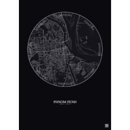 Phnom Penh City Map Poster 10km | Gravura – Dark background
