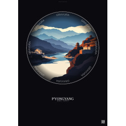 Affiche P Yongyang – Poster illustration vintage – Famous Viewpoint Of P Yongyang | Gravura – Fond foncé