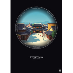 Affiche P Yongyang – Poster illustration vintage – Historic Old Town Of P Yongyang | Gravura – Fond foncé