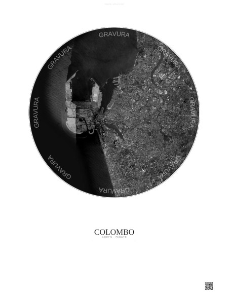 Affiche Colombo – Poster vue satellite 6km N&B | Gravura – Fond clair