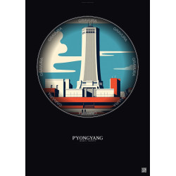 Affiche P Yongyang – Poster illustration vintage – Most Iconic Landmark Of P Yongyang | Gravura – Fond foncé