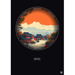 Affiche Seoul – Poster illustration vintage – Changdeokgung | Gravura – Fond foncé