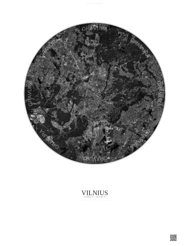 Affiche Vilnius – Poster vue satellite 10km N&B | Gravura – Fond clair