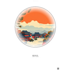 Affiche Seoul – Poster illustration vintage – Changdeokgung | Gravura – Fond clair