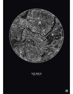 Affiche Vilnius – Poster vue satellite 2.5km N&B | Gravura – Fond foncé