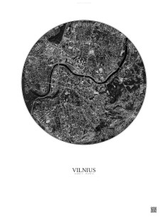 Affiche Vilnius – Poster vue satellite 2.5km N&B | Gravura – Fond clair