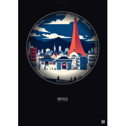 Affiche Seoul – Poster illustration vintage – Seoul | Gravura – Fond foncé