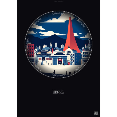 Affiche Seoul – Poster illustration vintage – Seoul | Gravura – Fond foncé