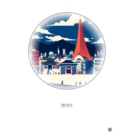 Affiche Seoul – Poster illustration vintage – Seoul | Gravura – Fond clair
