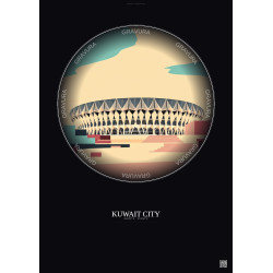 Affiche Kuwait City – Poster illustration vintage – Jaber Al Ahmad International Stadium | Gravura – Fond foncé