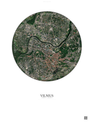Affiche Vilnius – Poster vue satellite 2.5km Couleur | Gravura – Fond clair