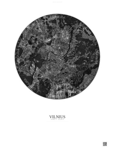 Affiche Vilnius – Poster vue satellite 6km N&B | Gravura – Fond clair