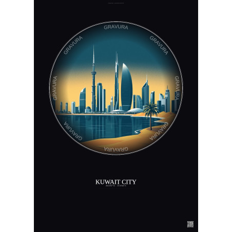 Affiche Kuwait City – Poster illustration vintage – Kuwait City | Gravura – Fond foncé