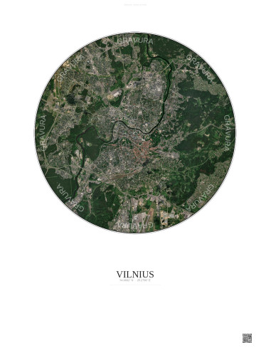 Vilnius Satellite View Poster 6km Color | Gravura – Light background