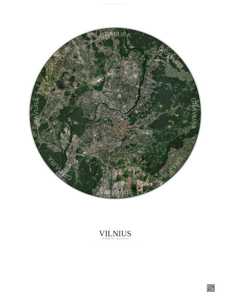 Vilnius Satellite View Poster 6km Color | Gravura – Light background