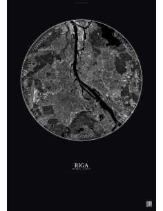 Riga Satellite View Poster 10km B&W | Gravura – Dark background