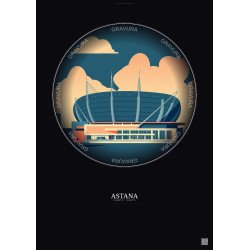 Affiche Astana – Poster illustration vintage – Astana Arena | Gravura – Fond foncé