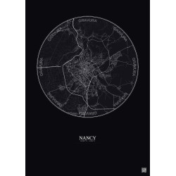 Affiche Nancy – Poster carte de ville 10km | Gravura – Fond foncé