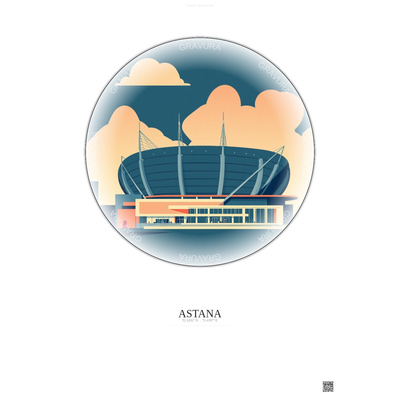 Affiche Astana – Poster illustration vintage – Astana Arena | Gravura – Fond clair
