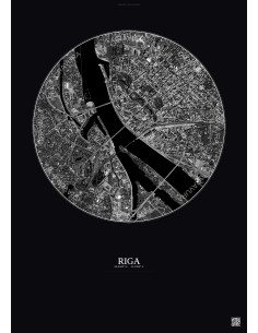 Riga Satellite View Poster 2.5km B&W | Gravura – Dark background