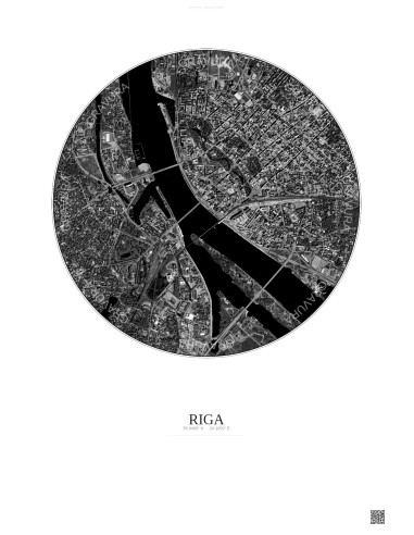 Affiche Riga – Poster vue satellite 2.5km N&B | Gravura – Fond clair