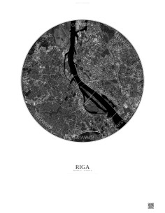 Riga Satellite View Poster 6km B&W | Gravura – Light background
