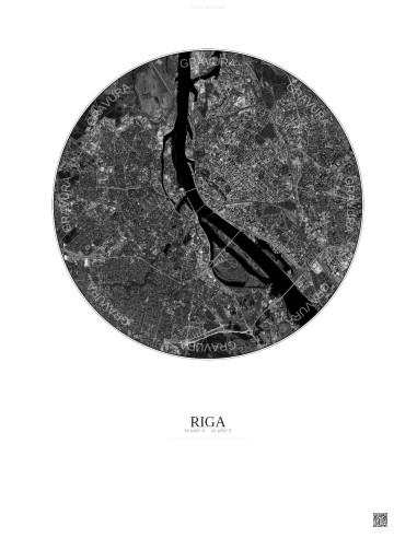 Affiche Riga – Poster vue satellite 6km N&B | Gravura – Fond clair