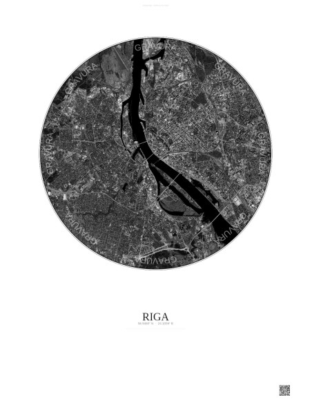 Affiche Riga – Poster vue satellite 6km N&B | Gravura – Fond clair