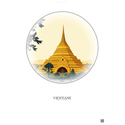 Affiche Vientiane – Poster illustration vintage – Pha That Luang | Gravura – Fond clair