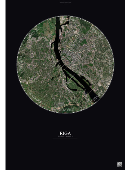 Affiche Riga – Poster vue satellite 6km Couleur | Gravura – Fond foncé